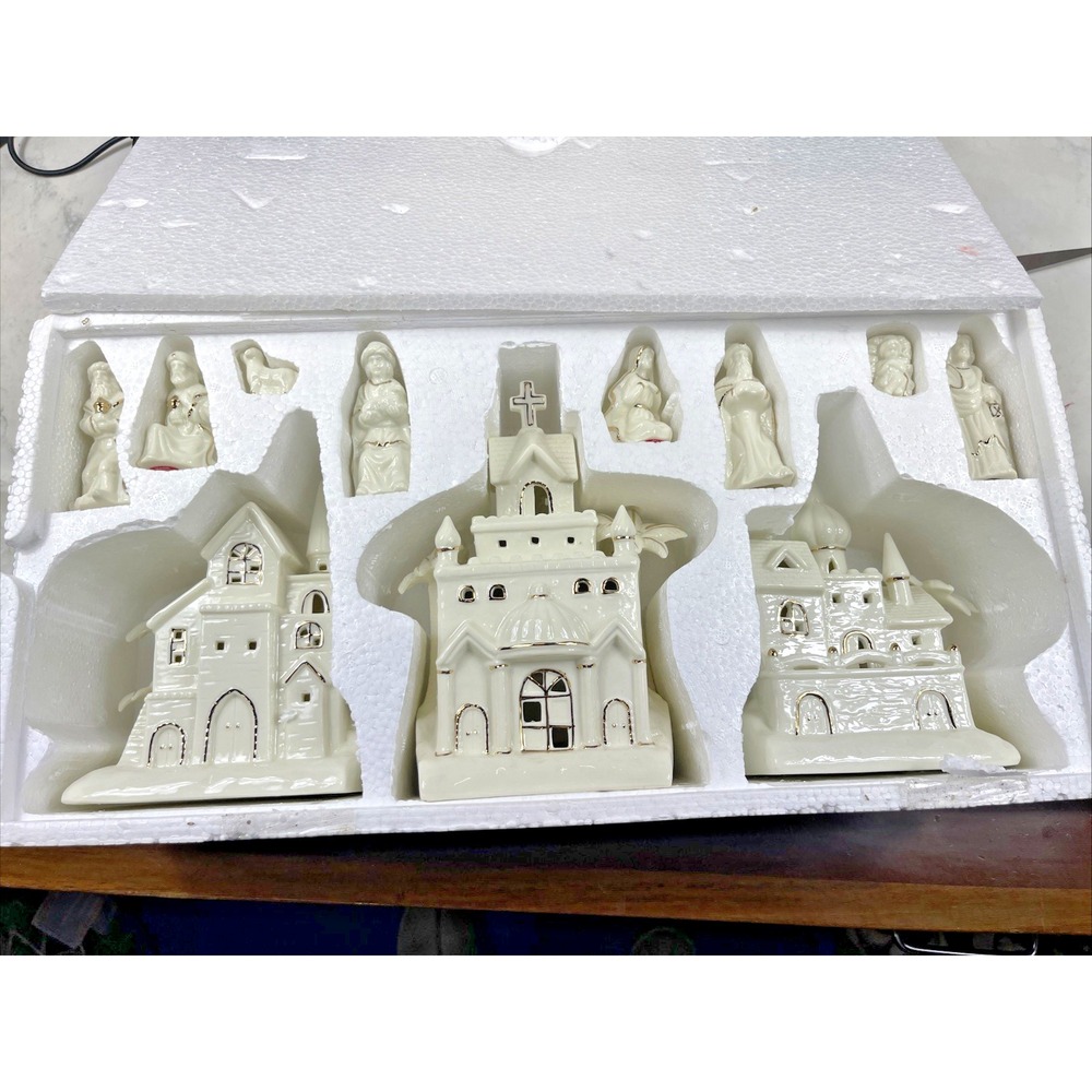 International Bazaar 11-Pc Light Up White Porcelain Nativity Scene Set Christmas